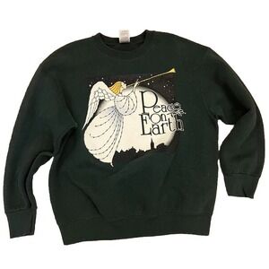 Vtg Y2K  L Peace On Earth Christmas Crewneck Sweatshirt Pullover Streetwear